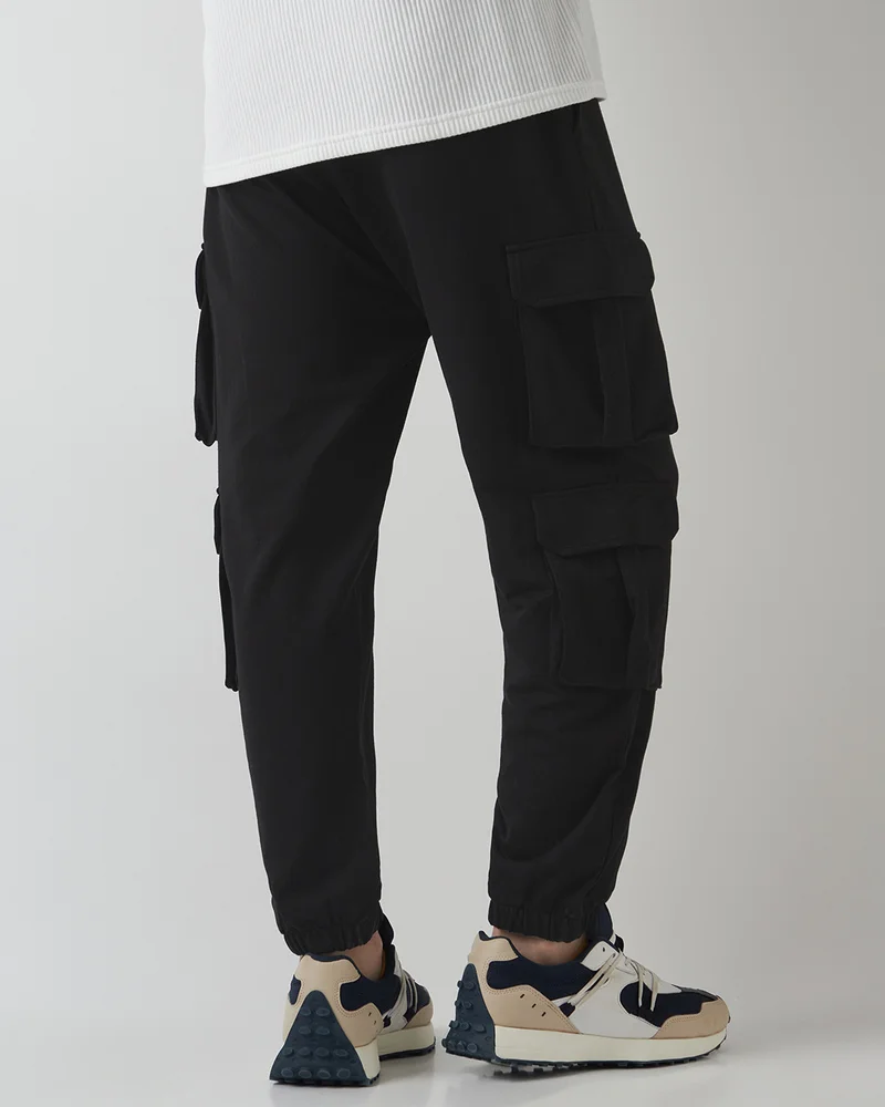 Bewakoof  Men's Black Super Loose Fit Cargo Warm Joggers for Men | Best Price UAE